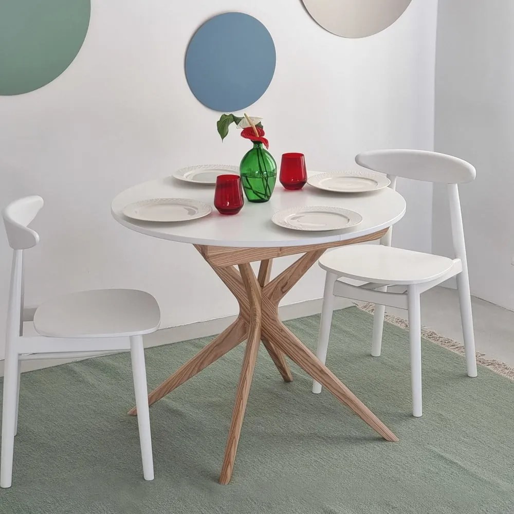Masă de dining rotundă extensibilă cu blat suplimentar ø 90 cm Jubi – Ragaba