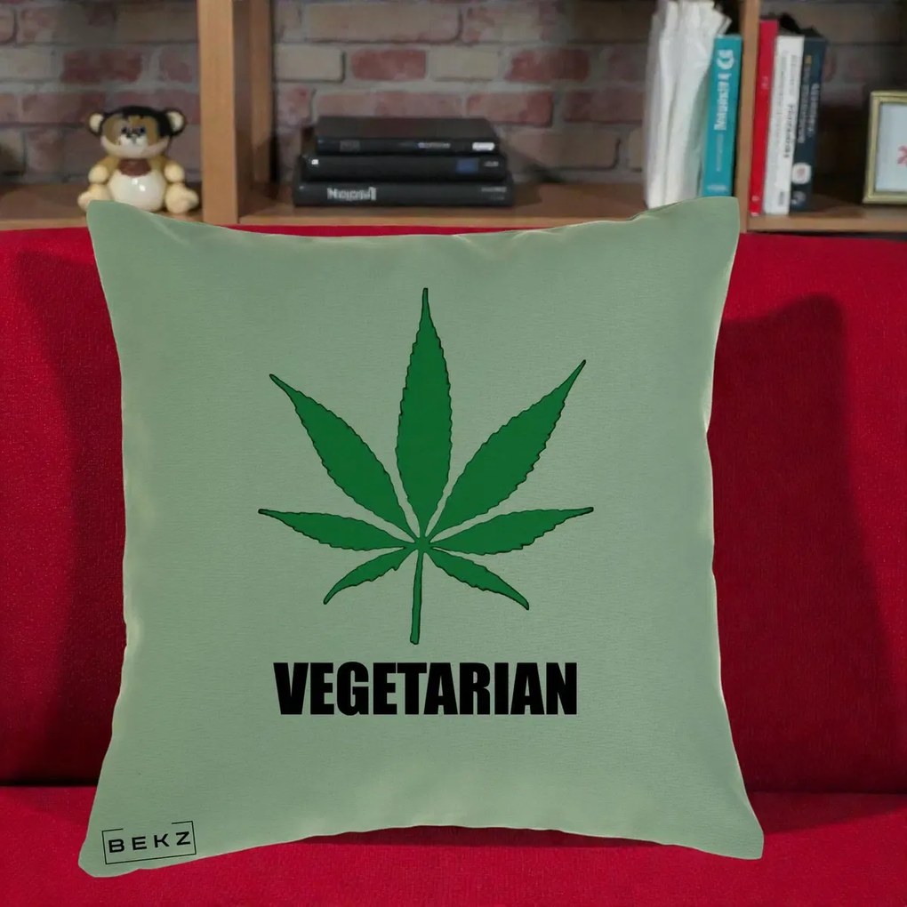 Perna Decorativa Vegetarian cu Frunza, 40x40 cm, Verde, Husa Detasabila, Perna Inclusa, BEKZ®