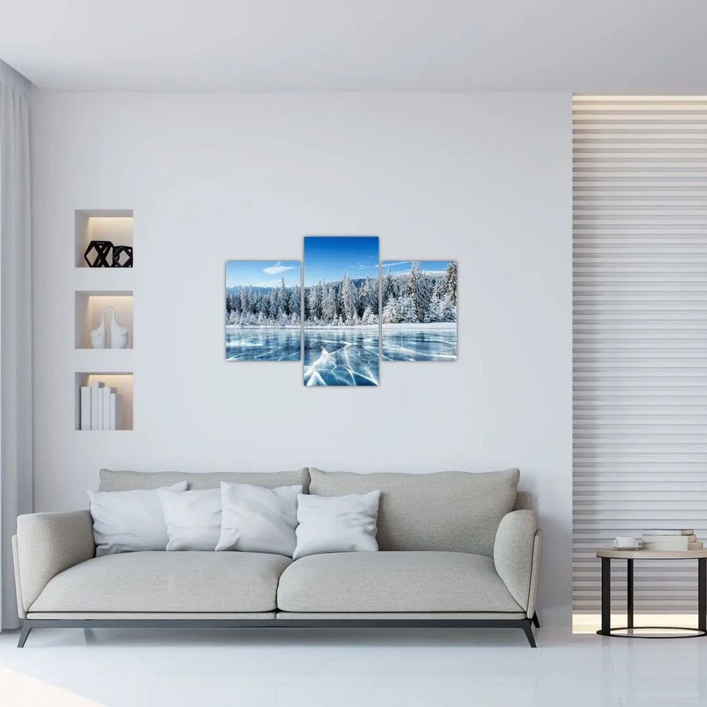 Tablou cu lacul înghețat și copacii înzăpeziți (90x60 cm)