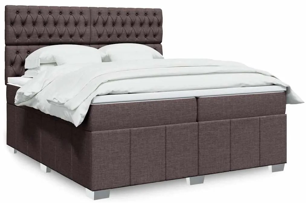 vidaXL Pat box spring cu saltea, maro închis, 200x200 cm, textil