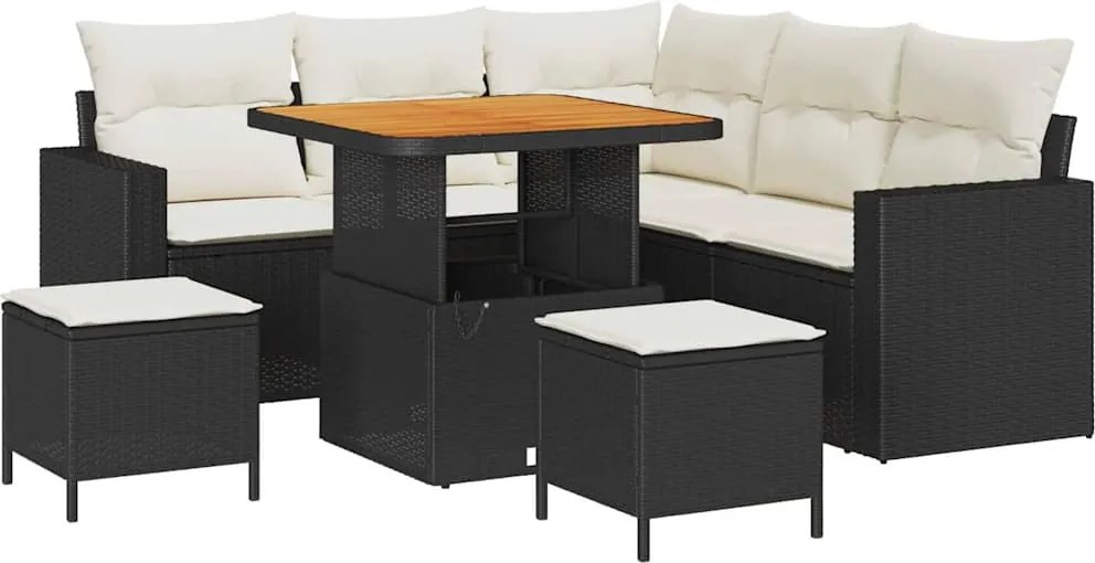 vidaXL Set de canapele pentru grădină 8 pcs Negru poliratan