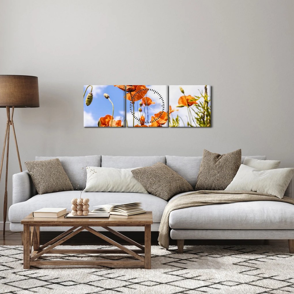 Tablou cu macii (cu ceas) (90x30 cm)
