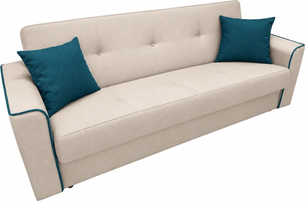 Canapea VERA extensibila, 3 locuri, lada de depozitare, stofa bej cu turcoaz, 225x90x90 Stofa, Bej + Turcoaz