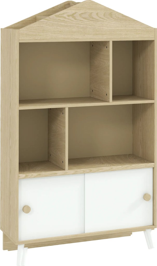 AIYAPLAY Bibliotecă pentru Copii cu 4 Cuburi Deschise și Rafturi Superioare, 80x30x140.5 cm, Alb | Aosom Romania