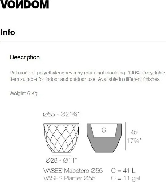 Ghiveci plante, flori design decorativ modern pentru amenajari interioare si exterioare, VASES PLANTER 47055R Vondom