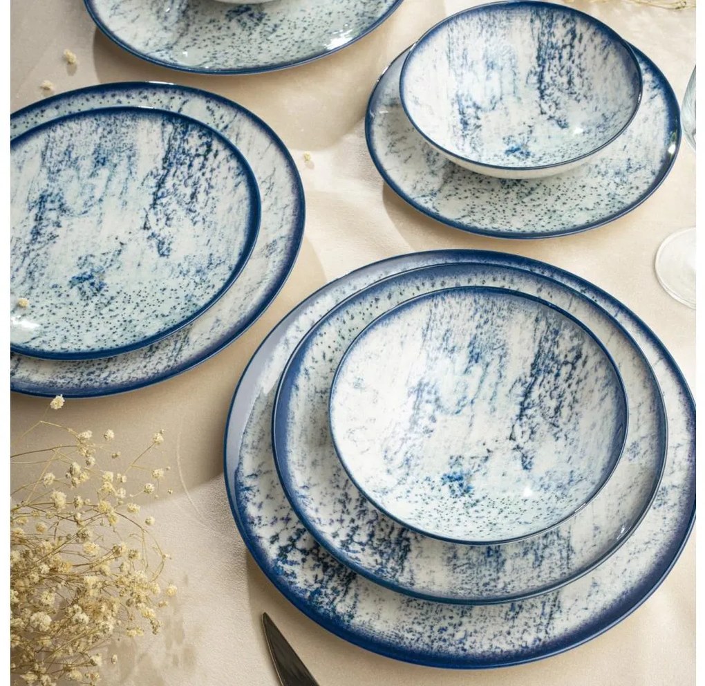 Set de veselă 24 piese albastră/porțelan