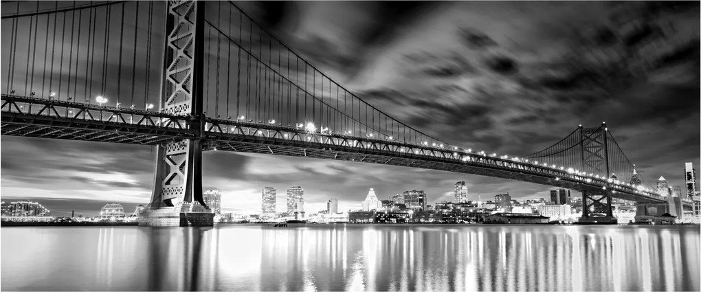 Tablou - Podul Benjamin Franklin, Philadelphia, alb-negru (120x50 cm)