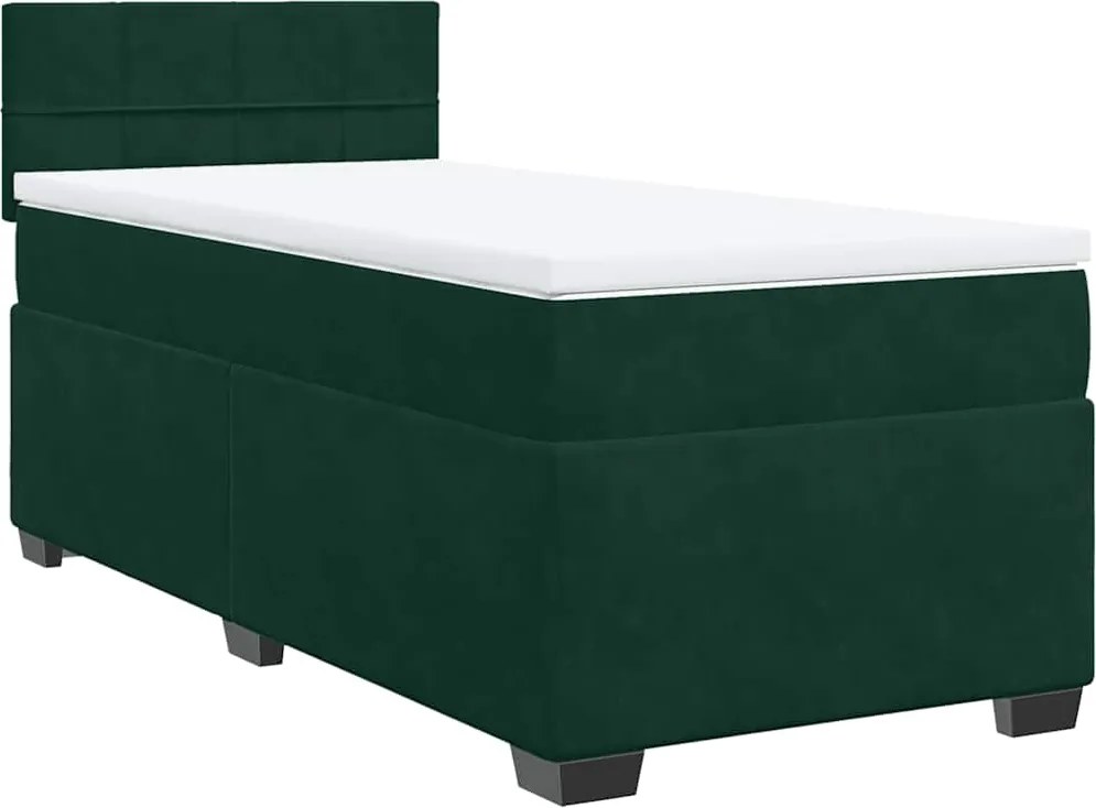 vidaXL Pat box spring cu saltea, verde închis, 90x200 cm, catifea