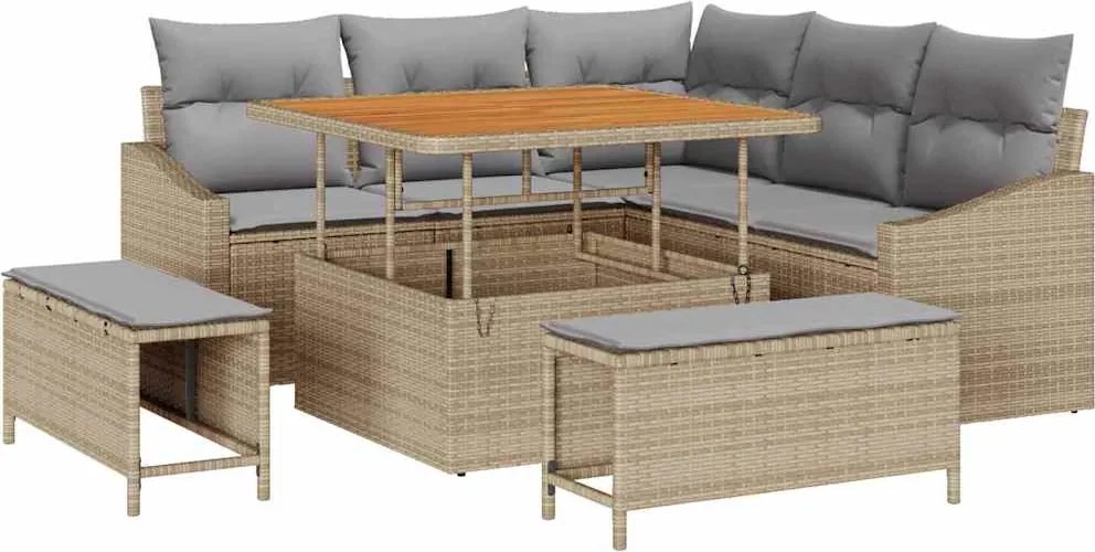 vidaXL Set de canapele pentru grădină cu pernă 8 pcs Bej Rattan poli