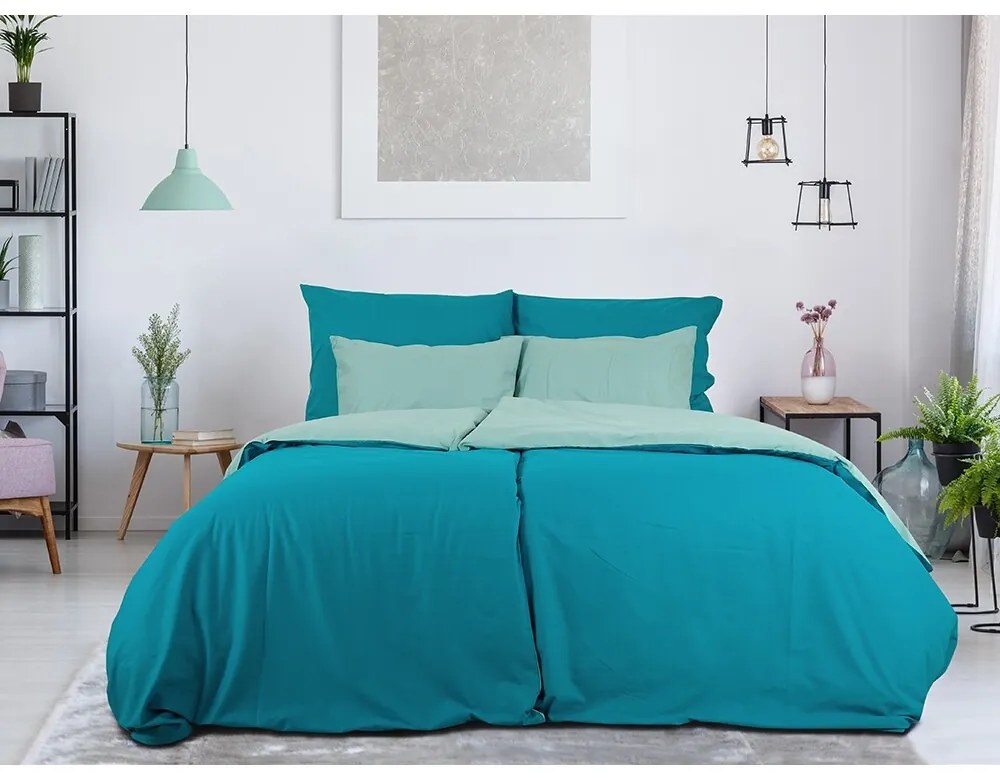 B.E.S. Petrovice Lenjerie de pat din bumbac Double face turcoaz/oliv