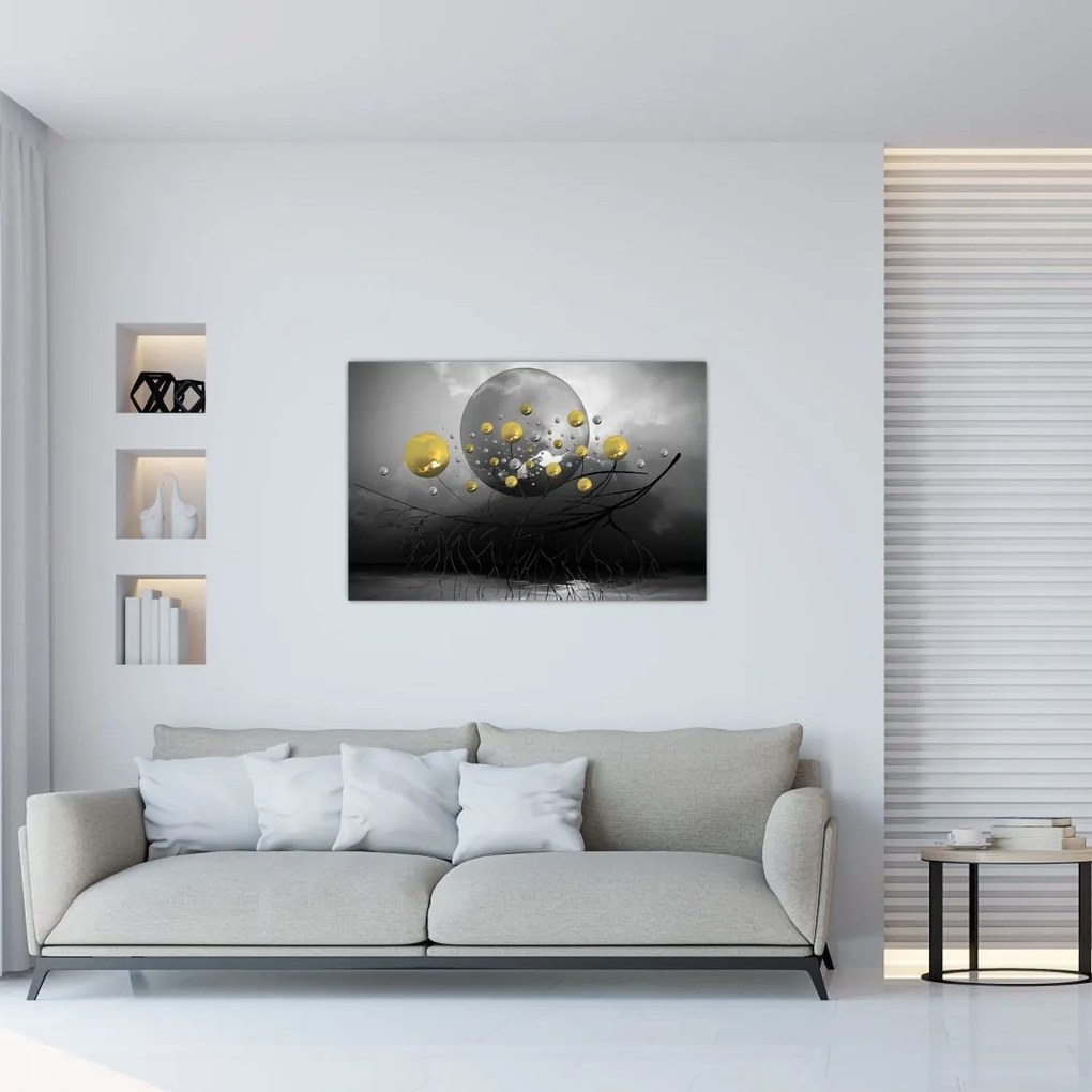 Tabloul cu bile abstracte aurii (90x60 cm)