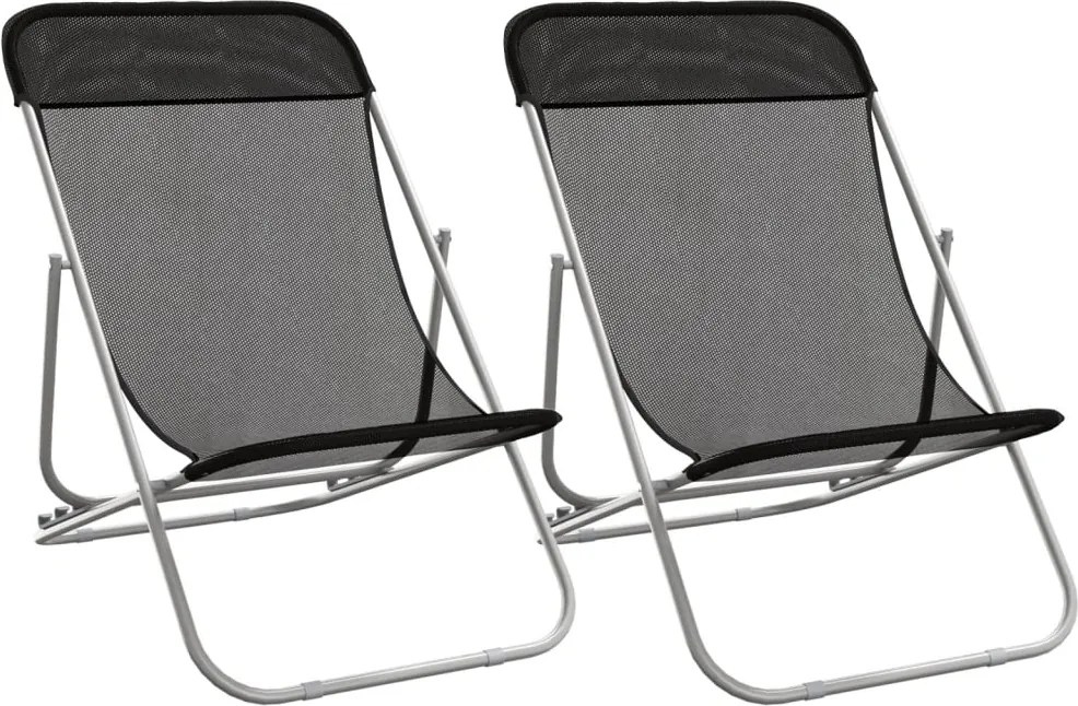 vidaXL Scaune de plajă pliante, 2 buc., textilenă neagră / oțel vopsit