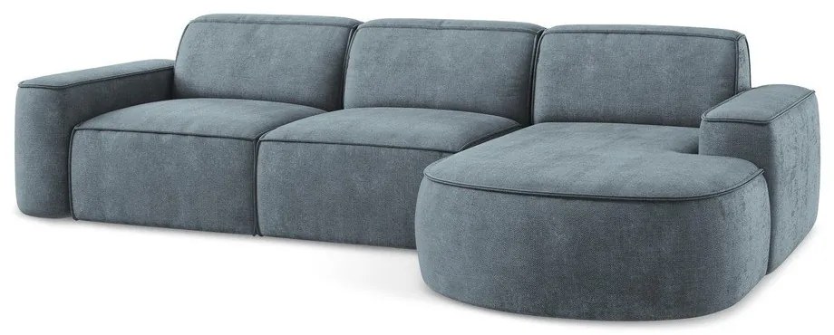 Colțar albastru prăfuit cu tapițerie din chenille (cu colț pe partea dreaptă/cu șezlong) Omao – Makamii