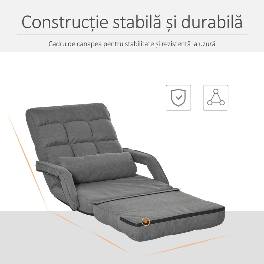 Fotoliu Pat HOMCOM reglabil pe 5 nivele 78x62x70cm, gri | Aosom Romania