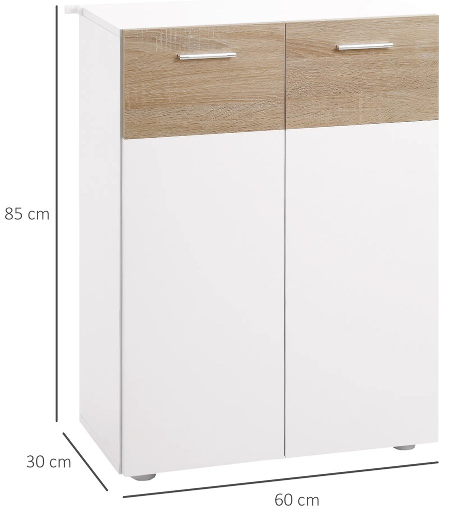 kleankin Dulap de Podea pentru Baie cu 2 Uși și Rafturi Interioare Reglabile Mobilier Auxiliar din Lemn Multifuncțional pentru Living Bucătărie Dining 60x30x85 cm Alb | Aosom Romania