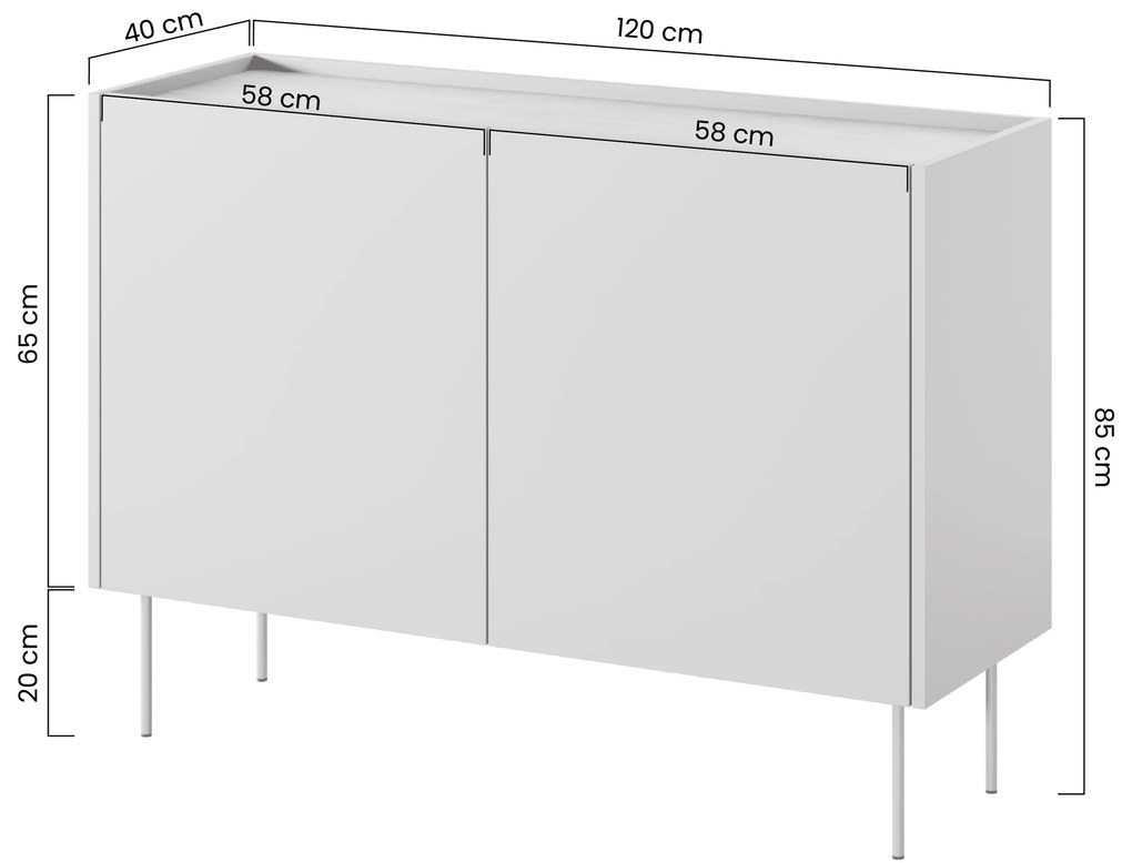 Comodă Desin 120 cm cu 2 uși - negru mat / stejar nagano
