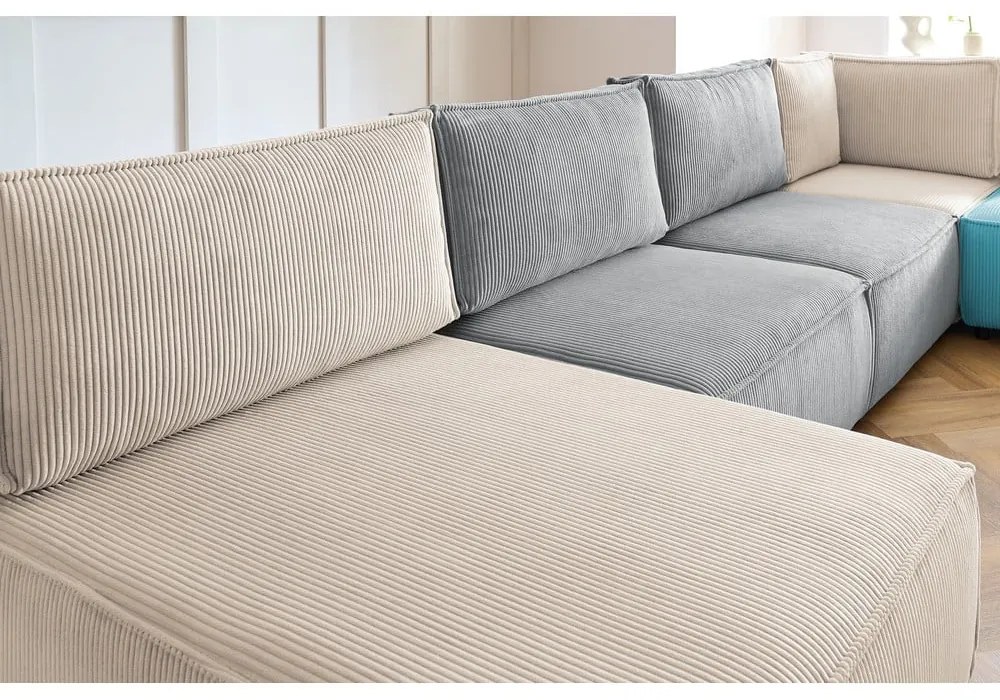 Colțar cu tapițerie din catifea reiată (în formă de "U"/cu colț variabil) Nihad modular – Bobochic Paris