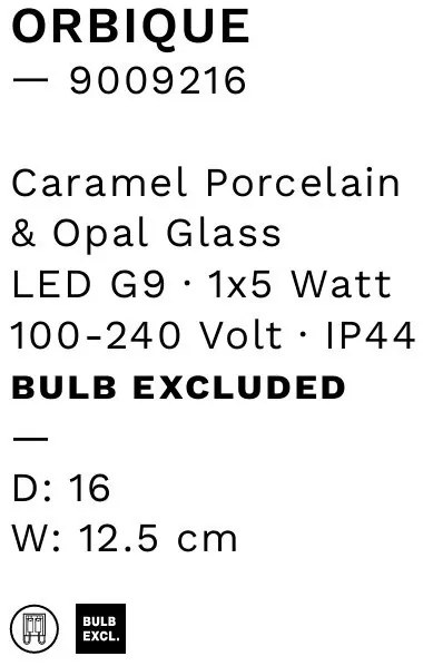 Aplica baie protectie IP44, Portelan, Caramel, ORBIQUE 16cm
