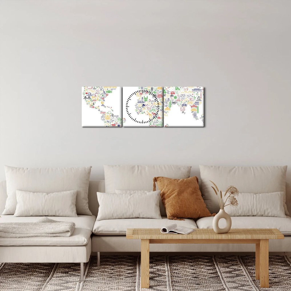 Tablou - Harta pictorială (cu ceas) (90x30 cm)