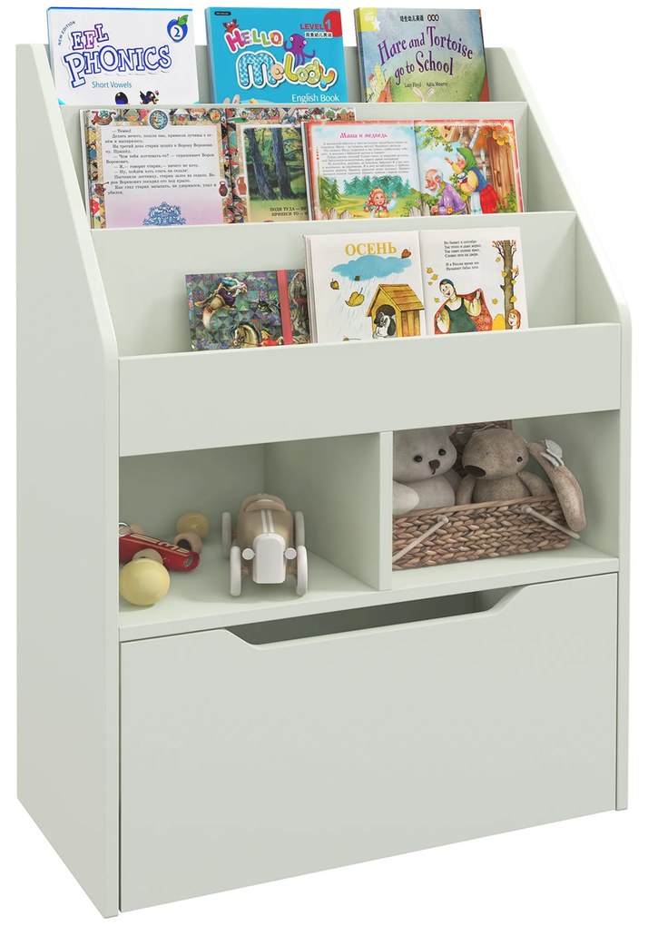 HOMCOM Raft pentru copii cu sertar, raft pentru cărți cu rafturi, 60 x 29,9 x 90 cm, Verde | Aosom Romania