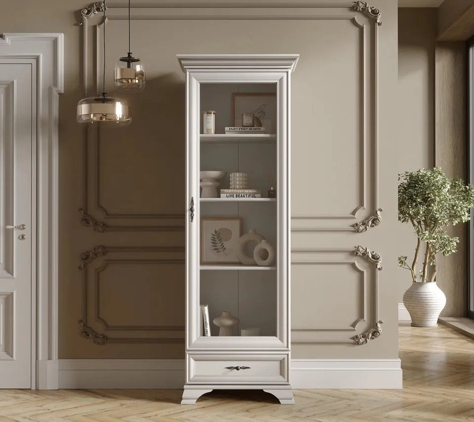 Vitrina Idento, 1 Usa 1 Sertar, H 210 CM, MDF Alb Alpin
