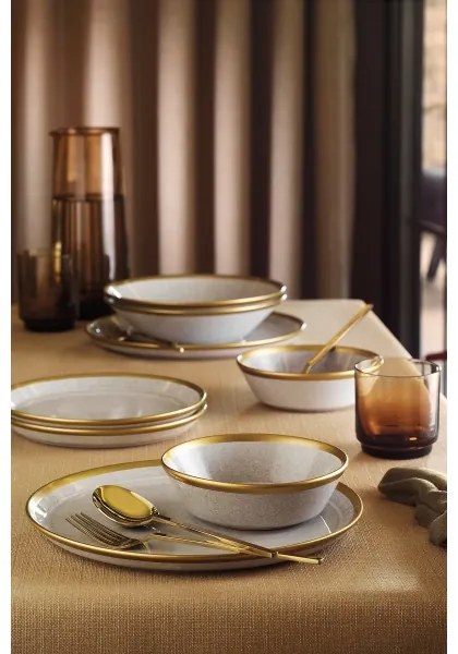Set de 16 piese pentru masă, porțelan, gri/auriu