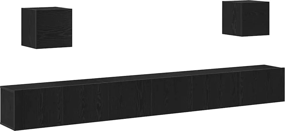 vidaXL Set comodă TV 7 pcs Stejar Negru 100 x 30 x 30 cm Lemn compozit