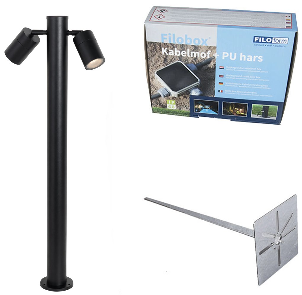 Lampă de exterior cu statie neagră, 80 cm IP44 reglabilă cu 2 lumini - Duo