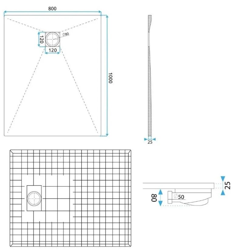 Rea Magnum Grey cadita de dus dreptunghiulara x80 cm gri REA-K4107
