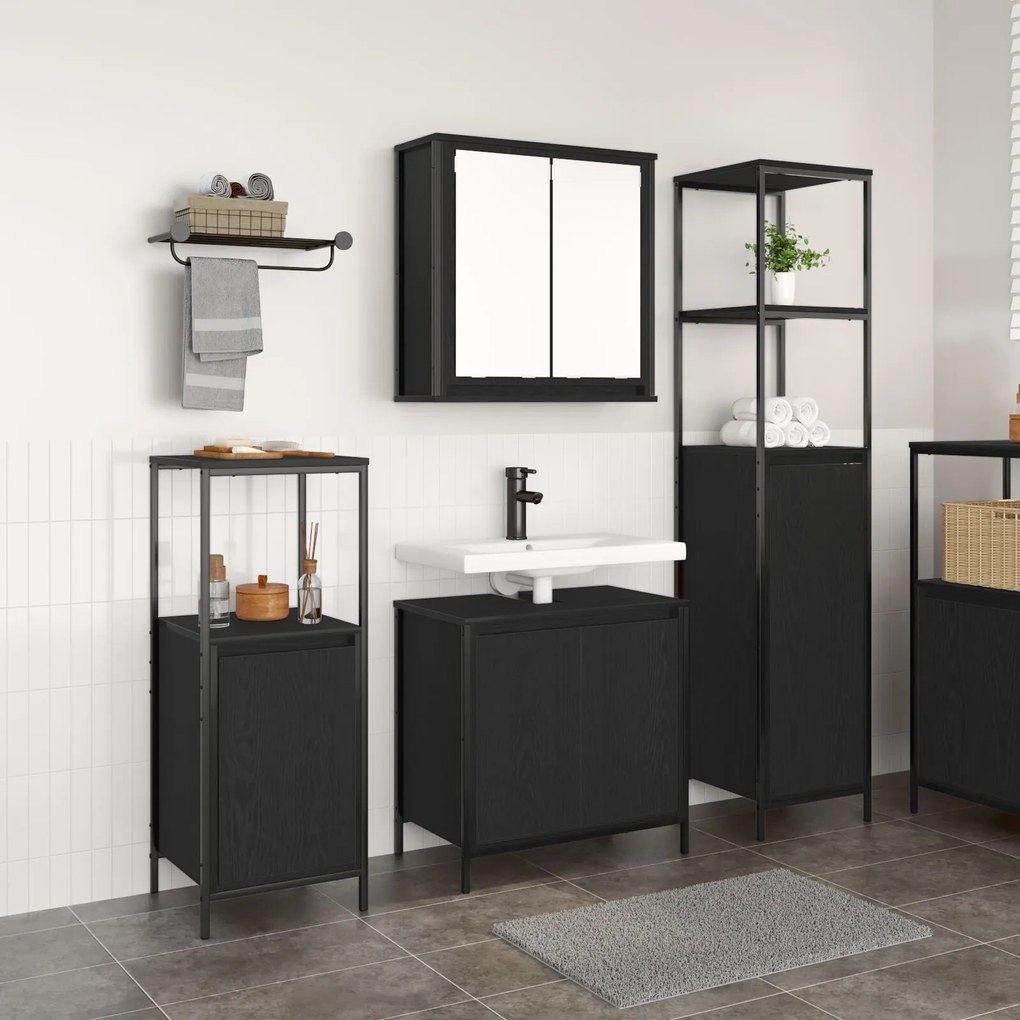 Set de mobilă pentru baie 3 piese vidaXL din lemn compozit stejar negru