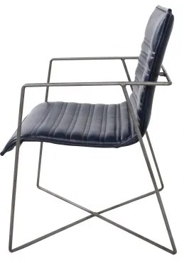 Scaun dining, albastru, din piele naturala si metal, Saint-Tropez