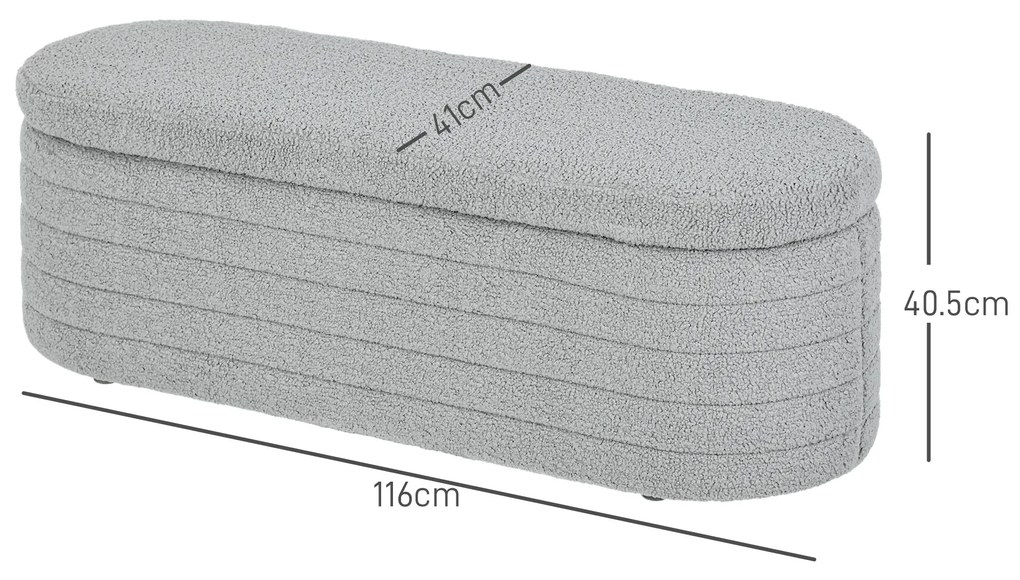 HOMCOM Banchetă Tapiţată cu Spaţiu de Depozitare și Picioare din Lemn de Eucalipt, 116x41x40.5 cm, Gri Deschis | Aosom Romania