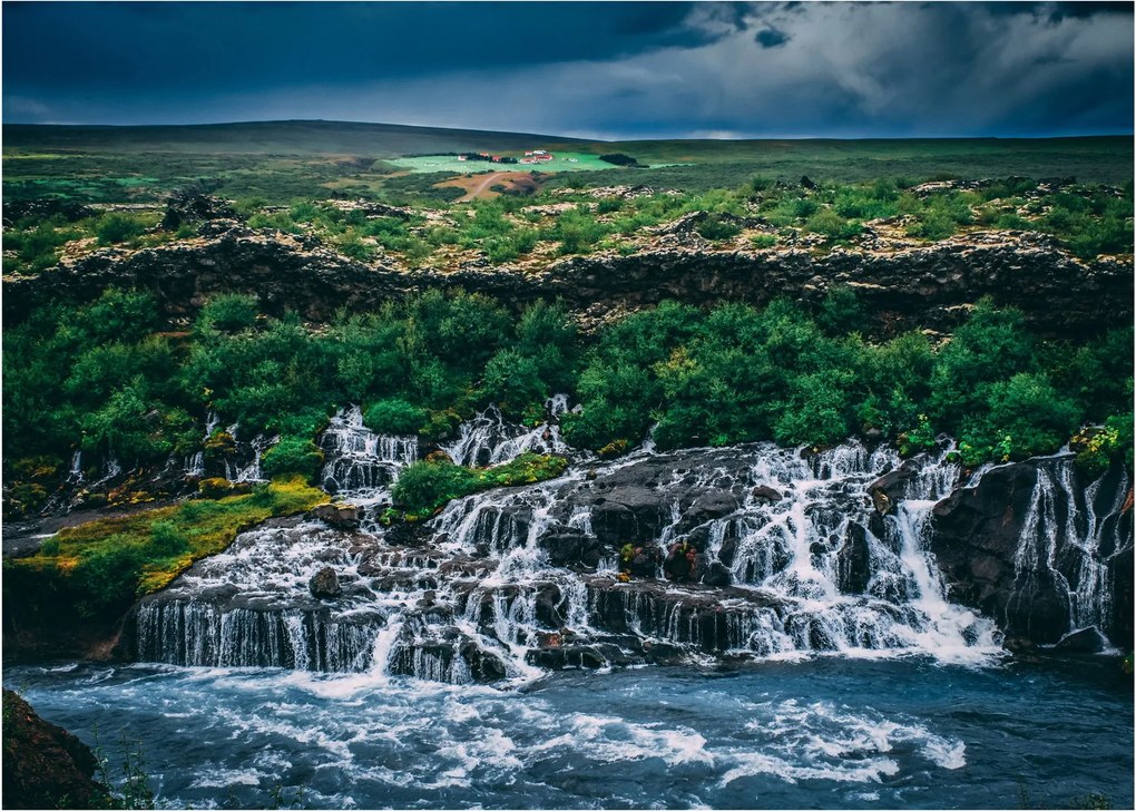 Tablou pe sticlă cu cascade în natură (70x50 cm)