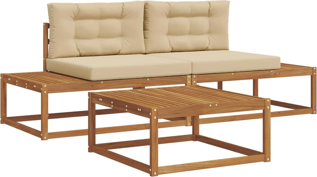 vidaXL Set de canapele de exterior cu pernă 3 Bucată Natural și Bej
