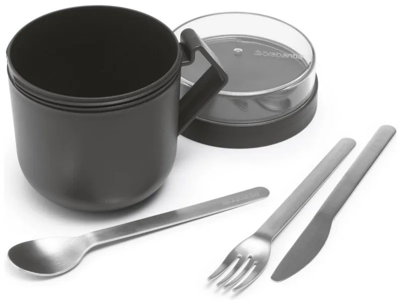 Cana pentru supa cu capac Brabantia Make&Take 1006293, 600+180 ml, Capac cu infiletare, Fara BPA, Gri