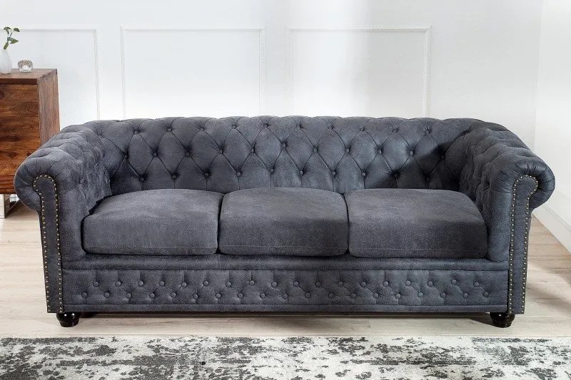 Canapea clasica stil englezesc Chesterfield 3 locuri gri antic