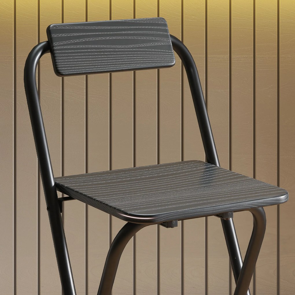 HOMCOM Set 2 Scaune de Bucătărie Pliabile cu Suport pentru Picioare din MDF și Oțel Negru | Aosom Romania