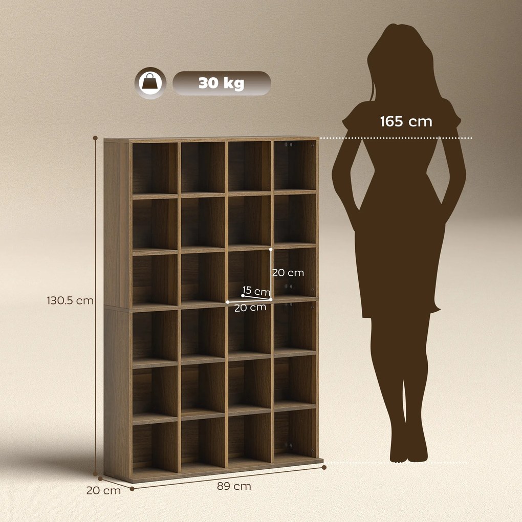 HOMCOM Mobilier de depozitare multimedia 456 CD/ 336 DVD - bibliotecă din lemn cu rafturi reglabile, 89 x 130,5 cm, maro | Aosom Romania