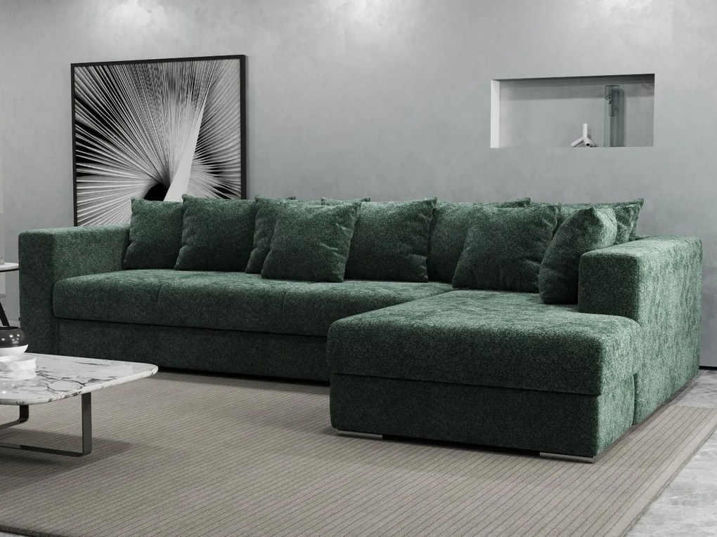 Colțar extensibil dumonde cu ladă de depozitare si sezut confortabil din spuma high-density, Gloria Euphoria Green II 320x183 cm