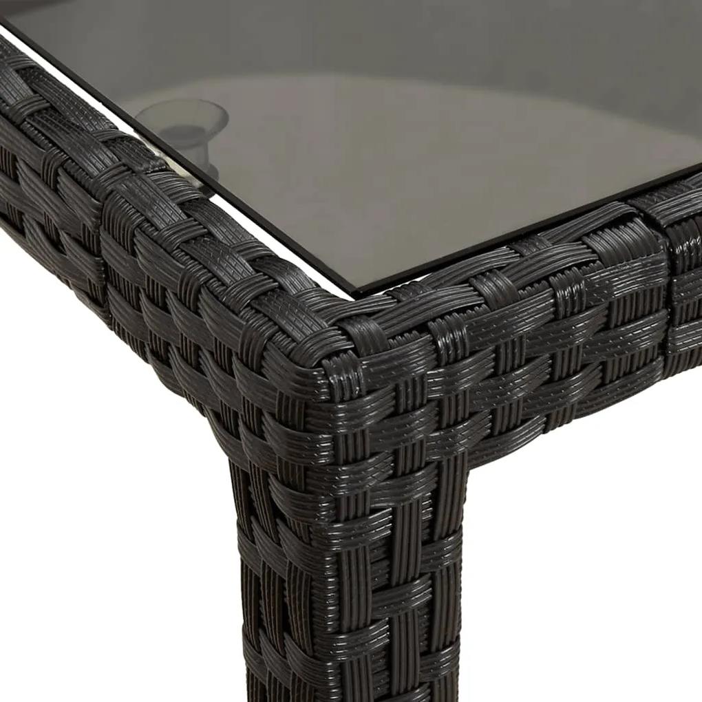 Masa gradina negru 150x90x75 cm sticla securizata  poliratan 1, Negru, 150 x 90 x 75 cm