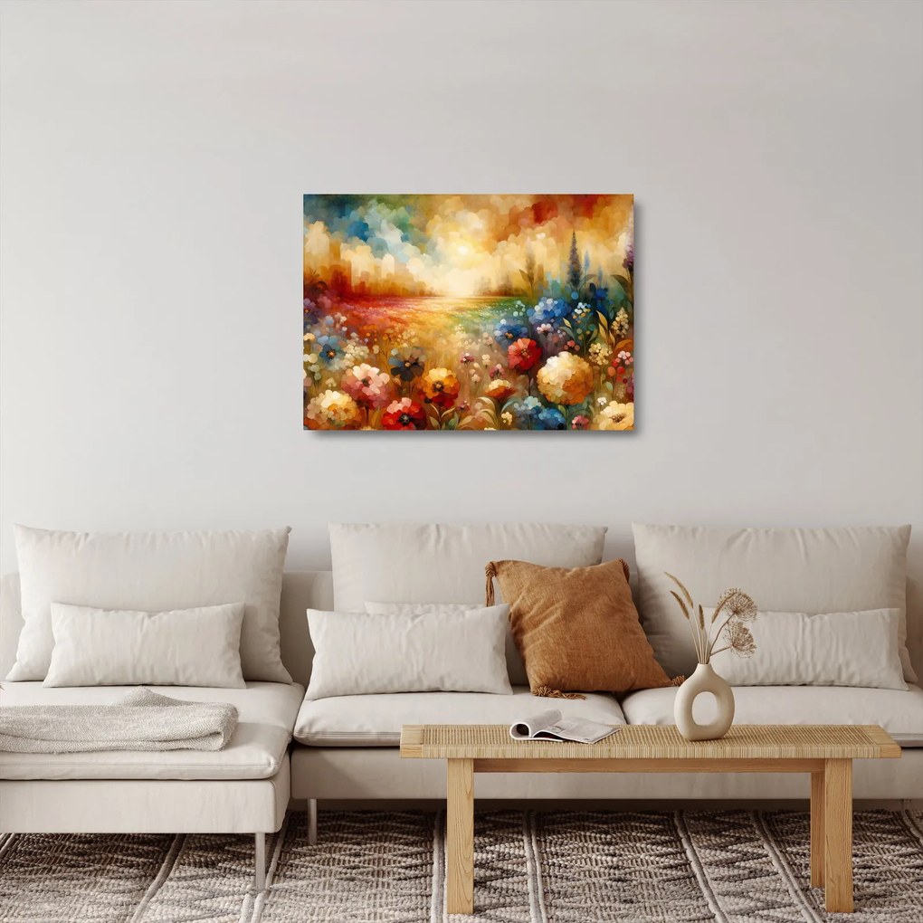 Tablou pe sticlă - Pajiște colorată (70x50 cm)