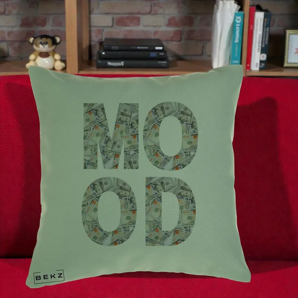 Perna Decorativa MOOD Money Grafic Urban, 40x40 cm, Verde, Husa Detasabila, Perna Inclusa, BEKZ®