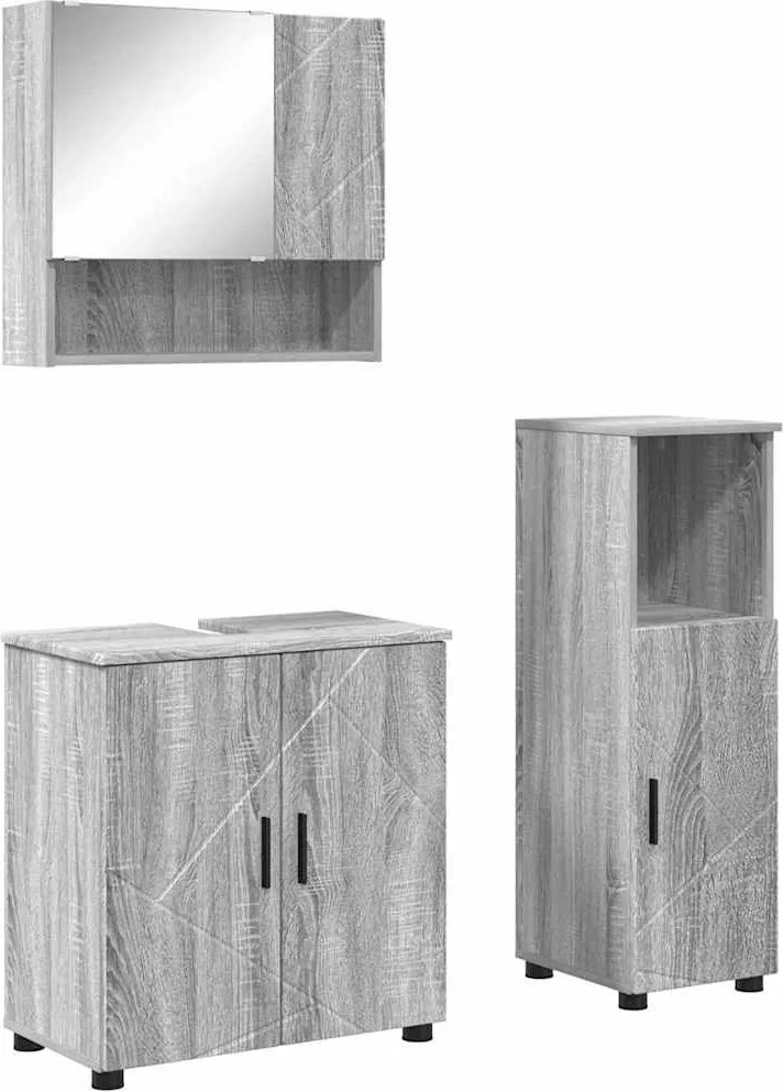 vidaXL Set de mobilier pentru baie Pe perete cu ușă 3 pcs Gri Sonoma