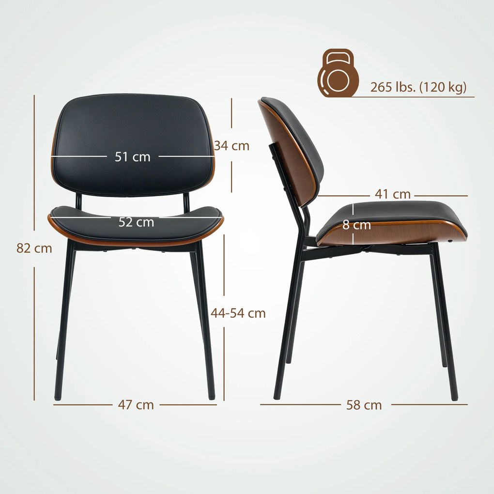 HOMCOM Set de 2 scaune de dining, stil retro clasic, cadru din lemn curbat, pentru living, dormitor, bucătărie, negru | Aosom Romania