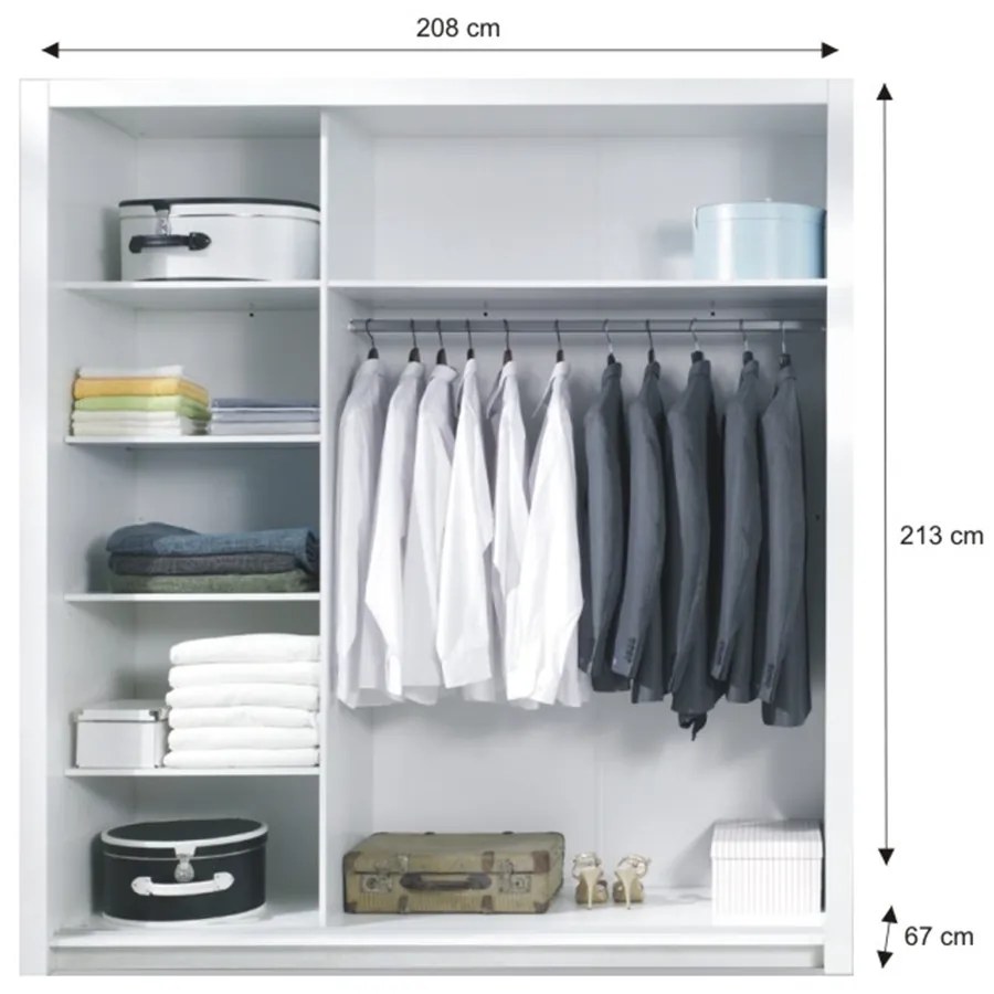 Set dormitor (dulap + pat 160x200 + 2x noptieră), alb/alb lucios HG, ASIENA