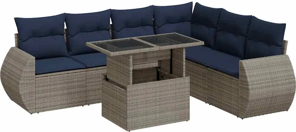 vidaXL Set canapele grădină cu perne 7 piese gri poliratan/lemn acacia