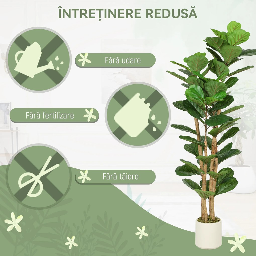 HOMCOM Plantă Artificială Ficus Lyrata 150 cm - Verde | Aosom Romania