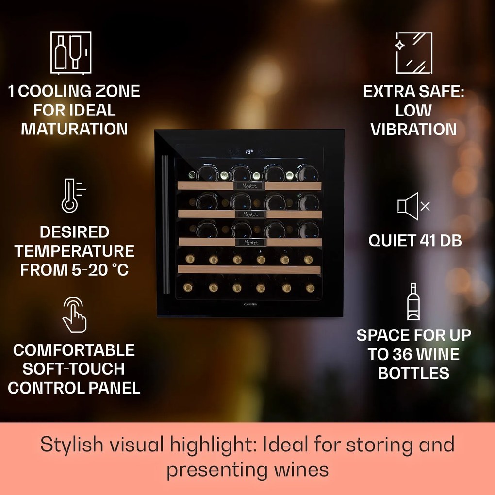 Klarstein Vinsider 36 Built-In Uno, frigider pentru vin încorporat, 36 sticle, 92 litri, oțel inoxidabil