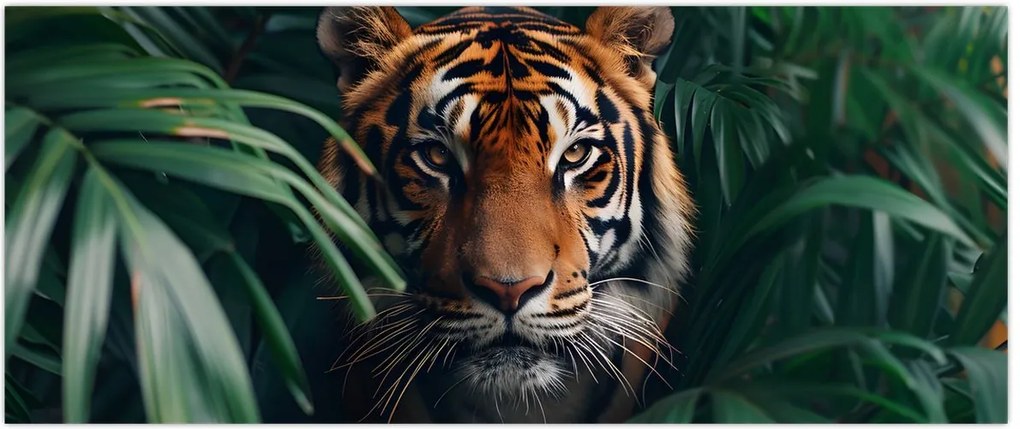 Tablou - Portretul unui tigru în junglă (120x50 cm)
