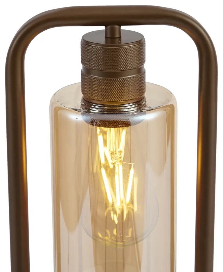 Lampă de masă Hotel Chic bronz închis cu sticlă ambră - Stavelot